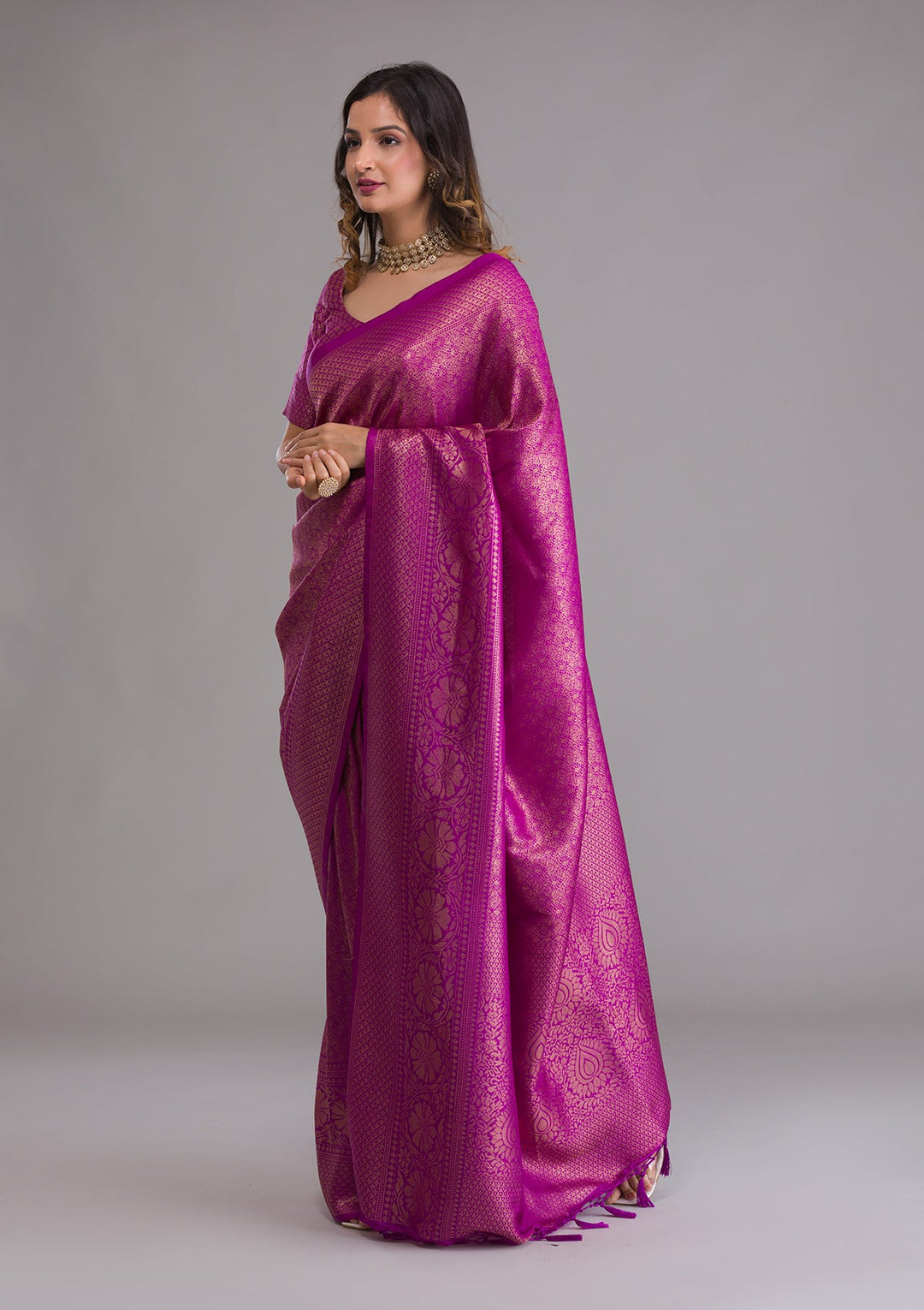 Purple Zariwork Art Silk Saree-Koskii