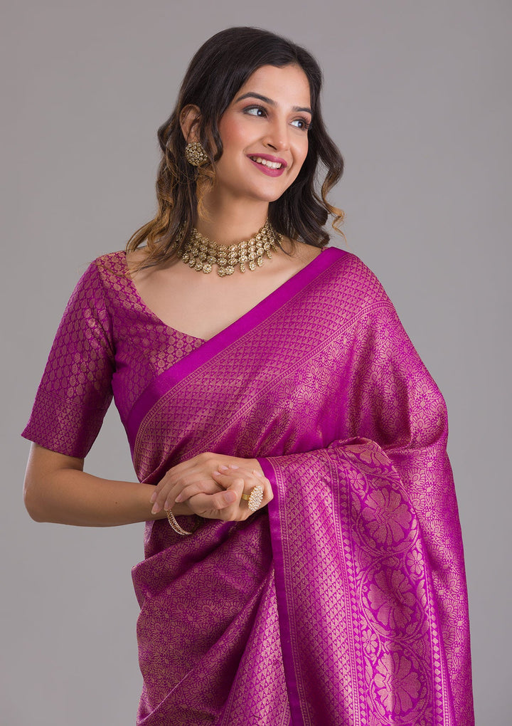 Purple Zariwork Art Silk Saree-Koskii
