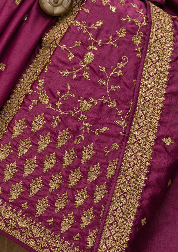 Purple Zariwork Art Silk Unstitched Salwar Kameez-Koskii