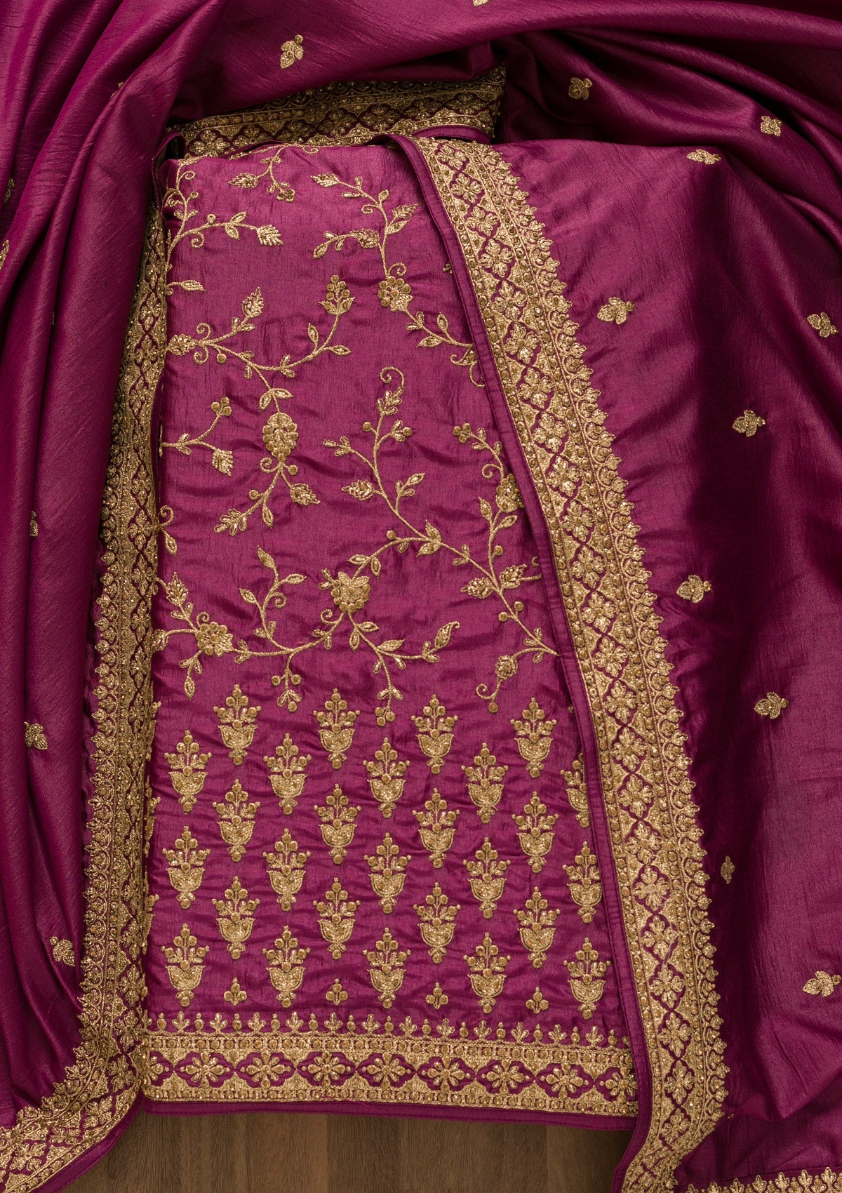 Purple Zariwork Art Silk Unstitched Salwar Kameez-Koskii