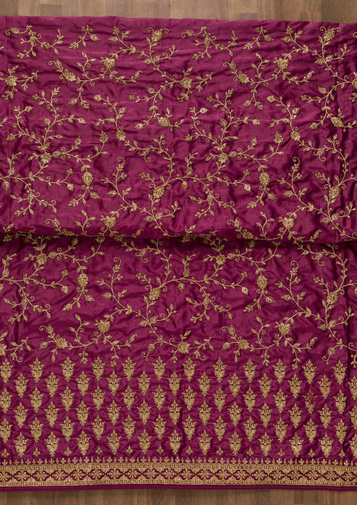 Purple Zariwork Art Silk Unstitched Salwar Kameez-Koskii