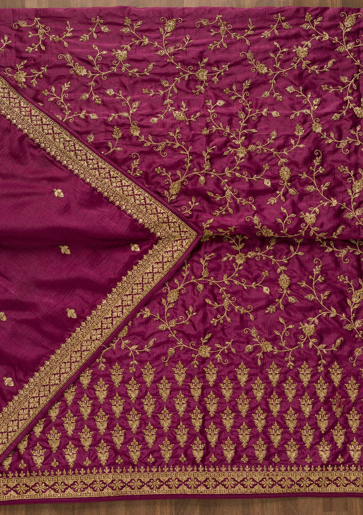 Purple Zariwork Art Silk Unstitched Salwar Kameez-Koskii