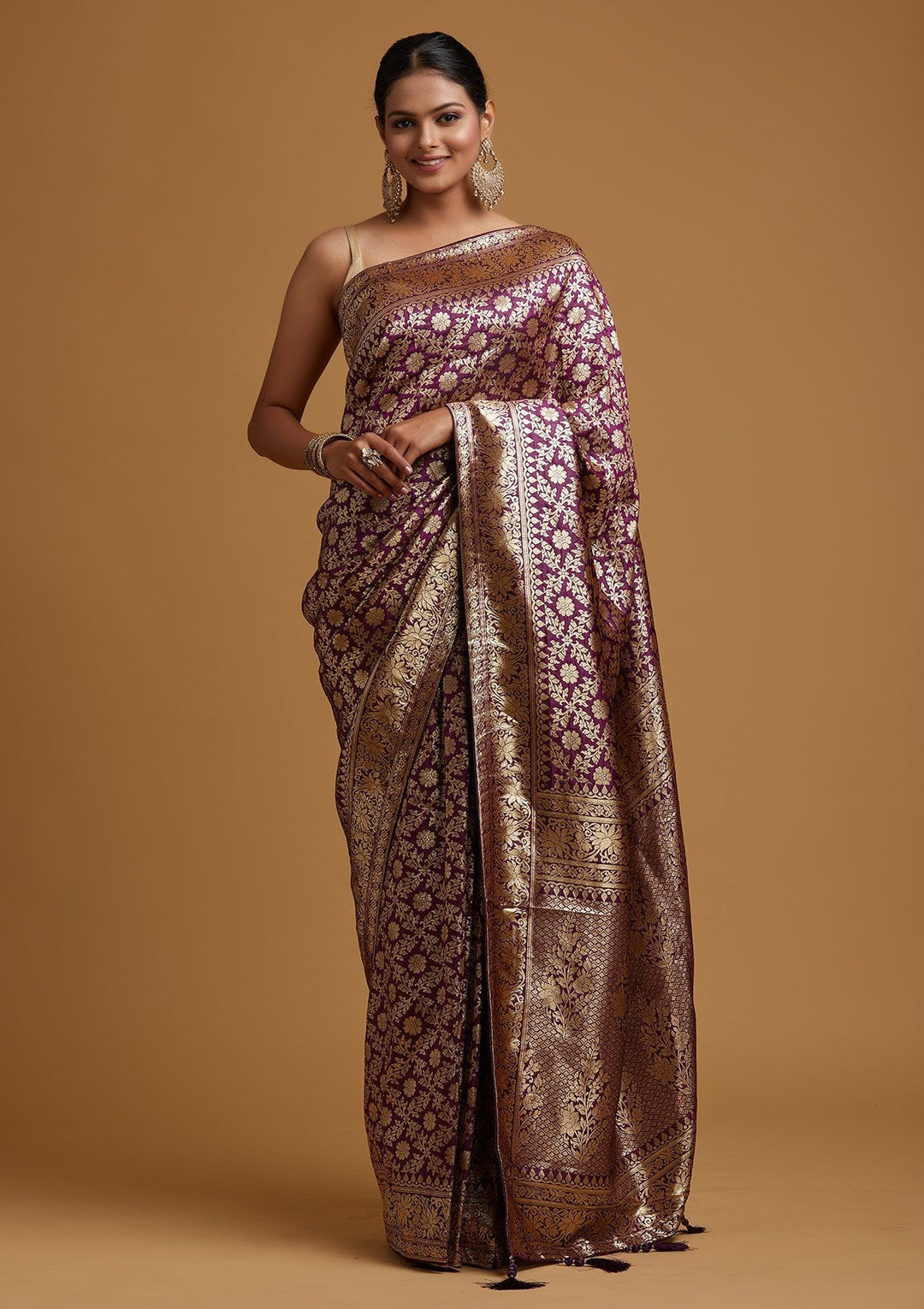Purple Zariwork Banarasi Designer Saree - koskii