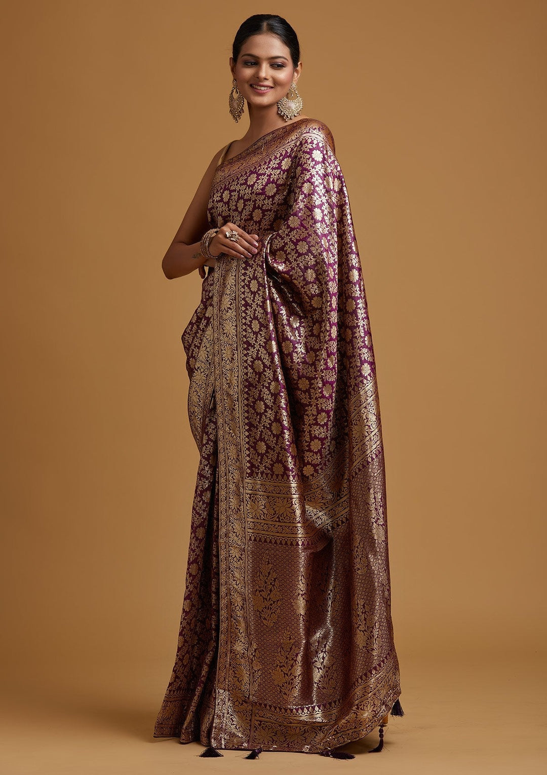Purple Zariwork Banarasi Designer Saree - koskii