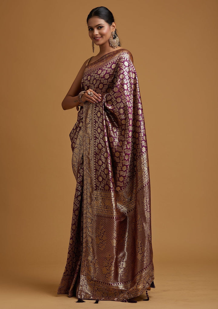 Purple Zariwork Banarasi Designer Saree - koskii