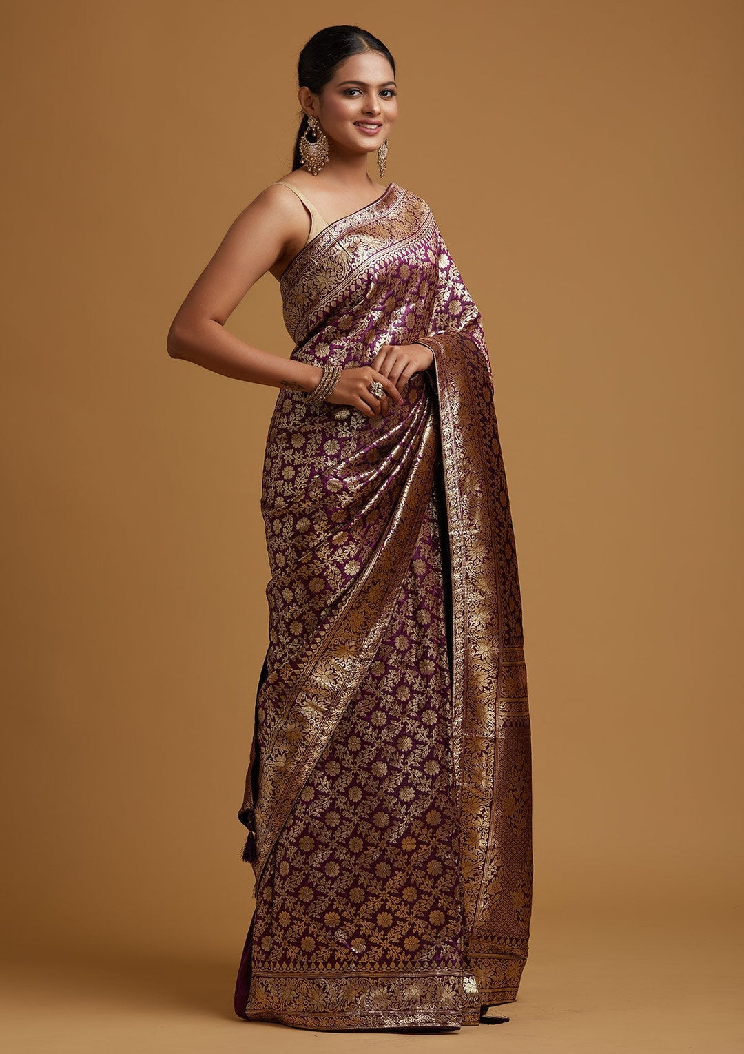 Purple Zariwork Banarasi Designer Saree - koskii