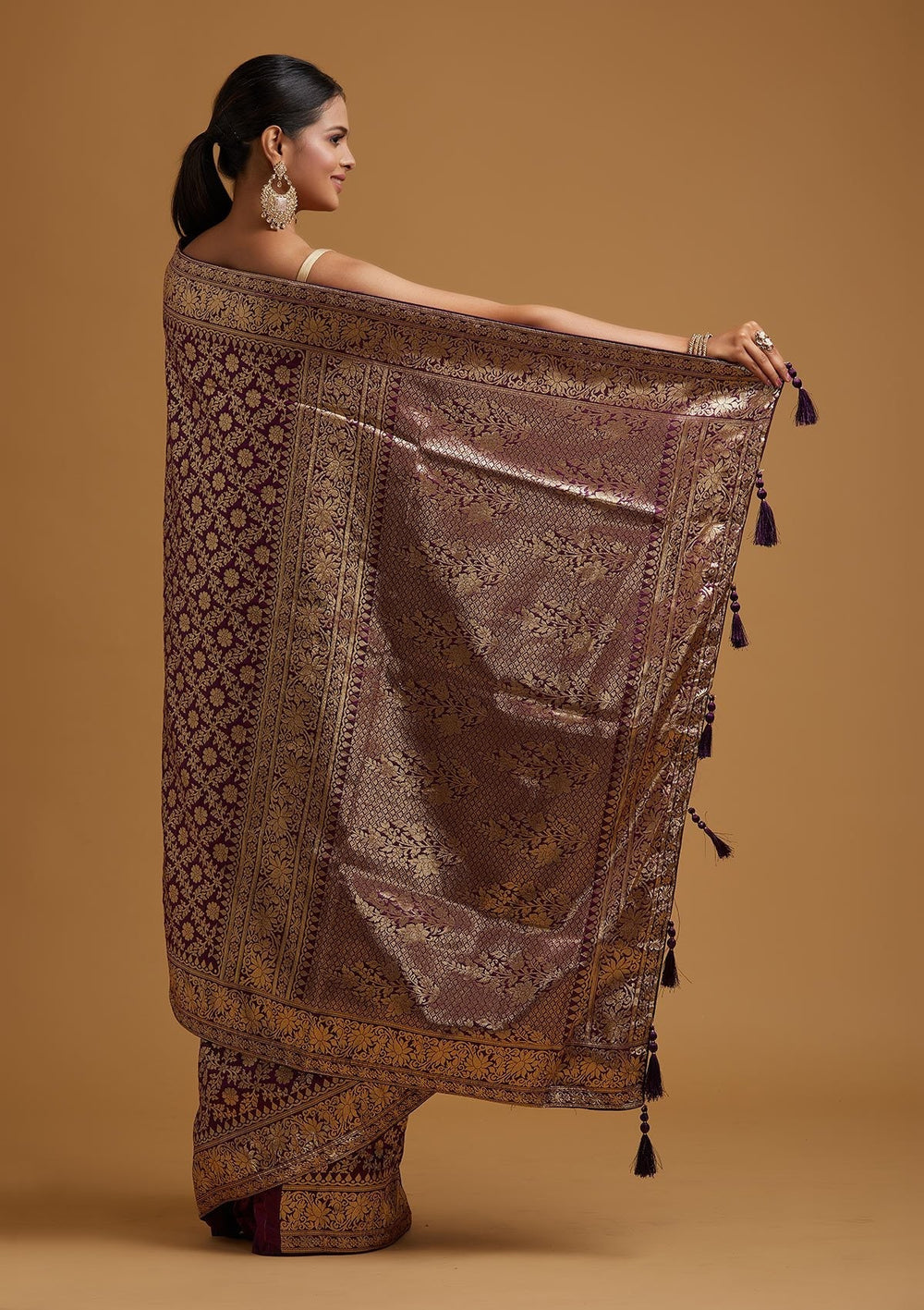 Purple Zariwork Banarasi Designer Saree - koskii