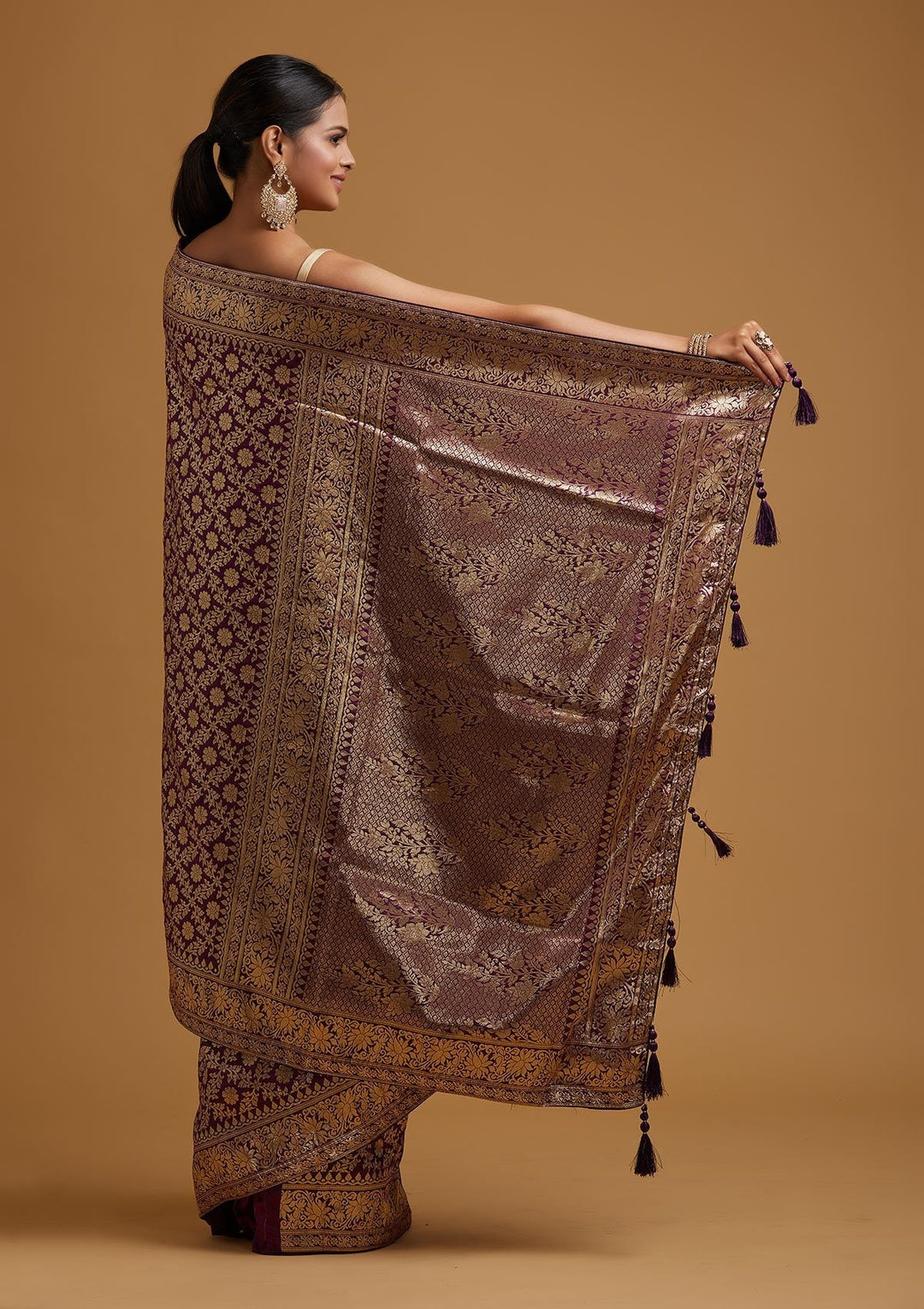 Purple Zariwork Banarasi Designer Saree - koskii