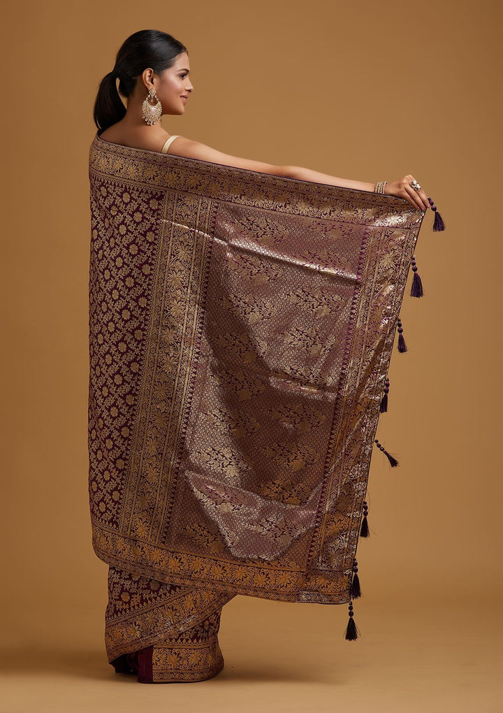 Purple Zariwork Banarasi Designer Saree - koskii