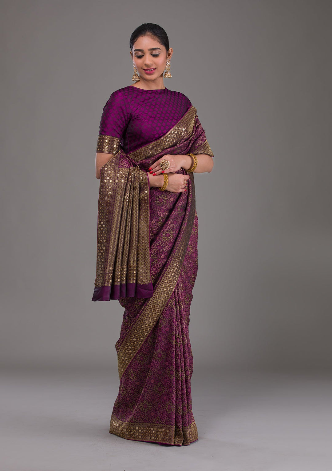 Purple Zariwork Brocade Saree-Koskii