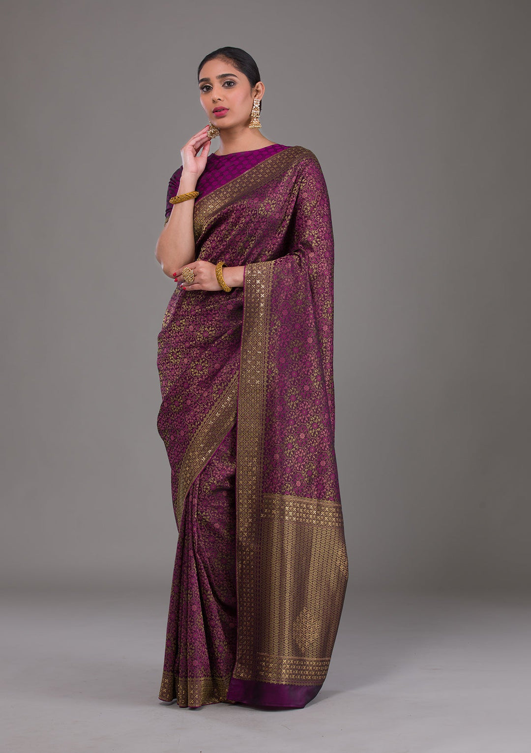 Purple Zariwork Brocade Saree-Koskii