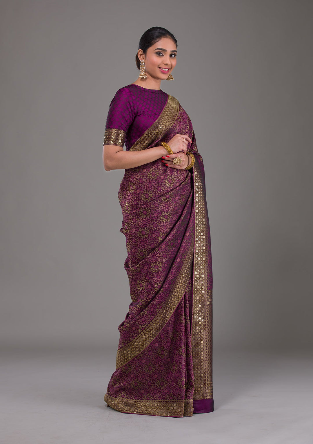 Purple Zariwork Brocade Saree-Koskii