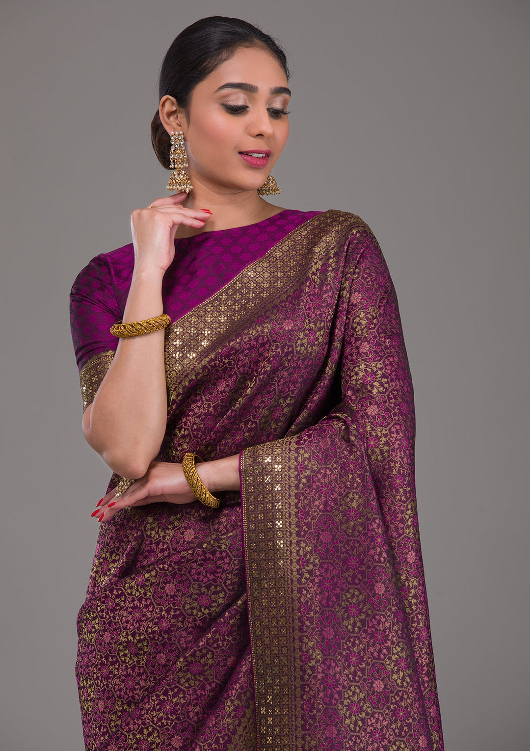 Purple Zariwork Brocade Saree-Koskii