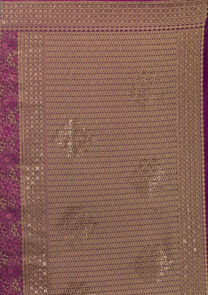 Purple Zariwork Brocade Saree-Koskii