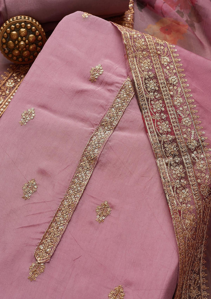 Purple Zariwork Chanderi Unstitched Salwar Suit - Koskii