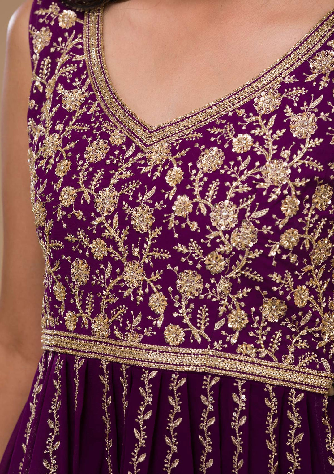Purple Zariwork Georgette Readymade Salwar Kameez-Koskii