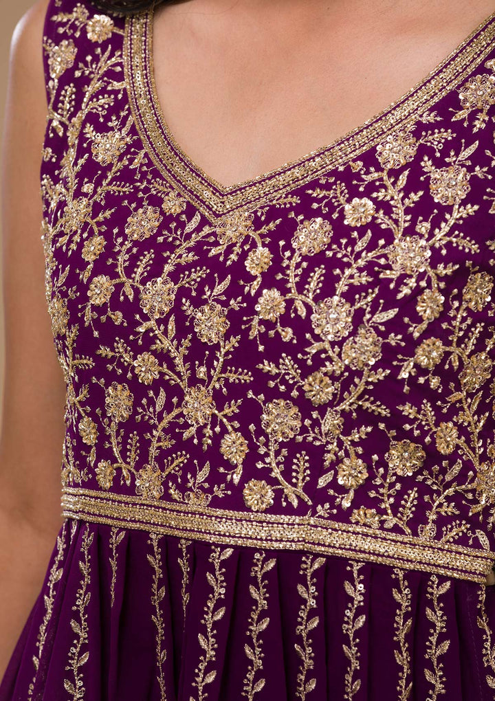 Purple Zariwork Georgette Readymade Salwar Kameez-Koskii