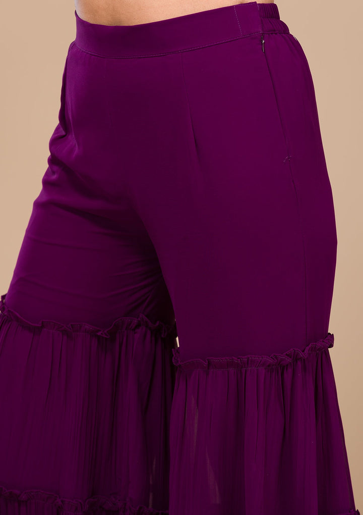 Purple Zariwork Georgette Readymade Salwar Kameez-Koskii