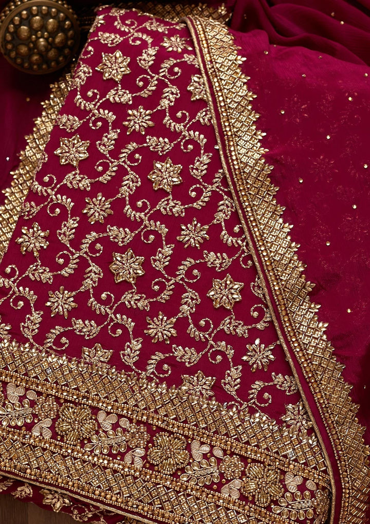 Purple Zariwork Georgette Unstitched Salwar Suit - Koskii