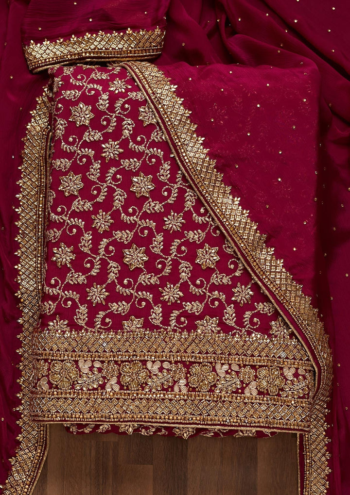 Purple Zariwork Georgette Unstitched Salwar Suit - Koskii