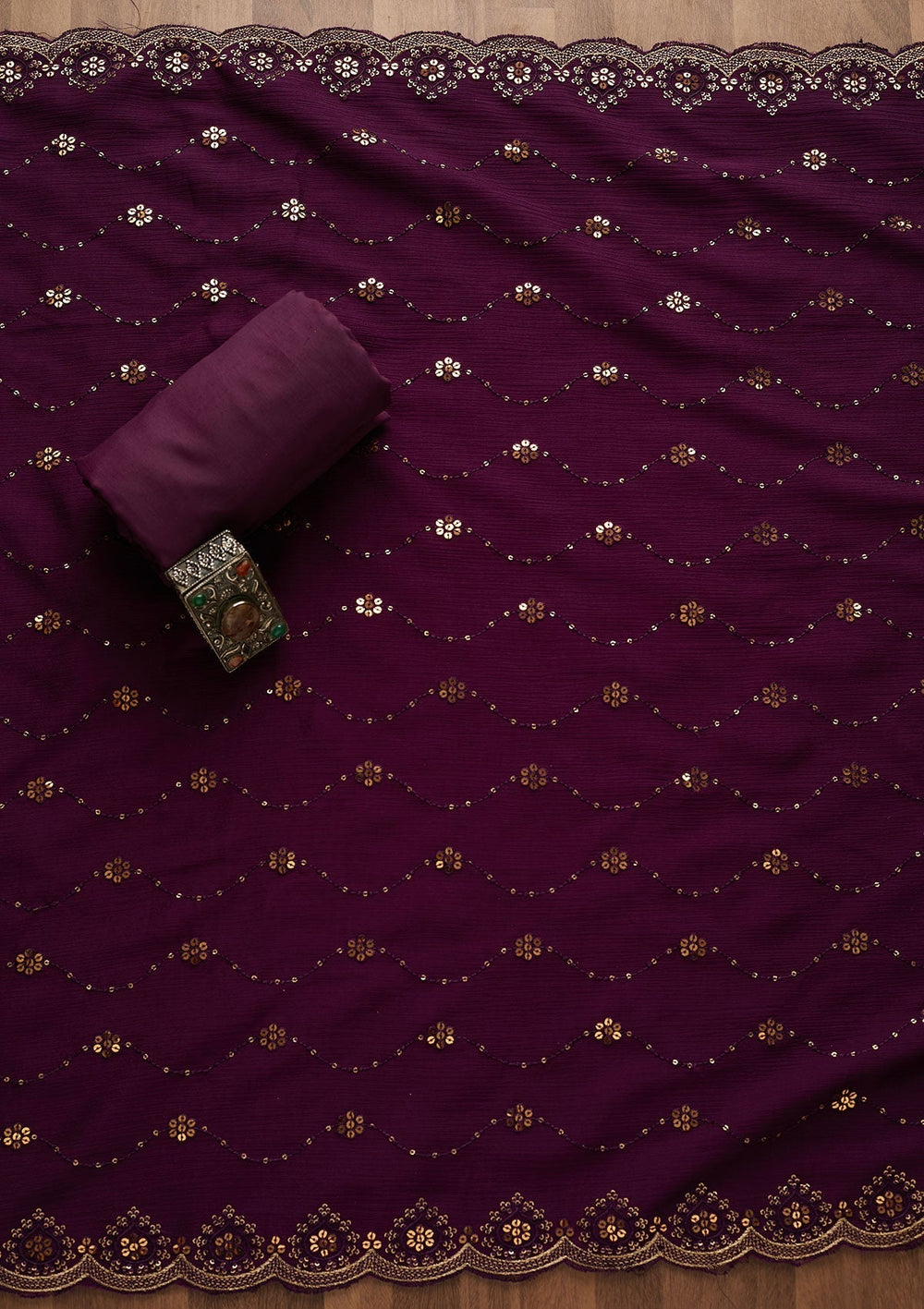 Purple Zariwork Georgette Unstitched Salwar Suit-Koskii