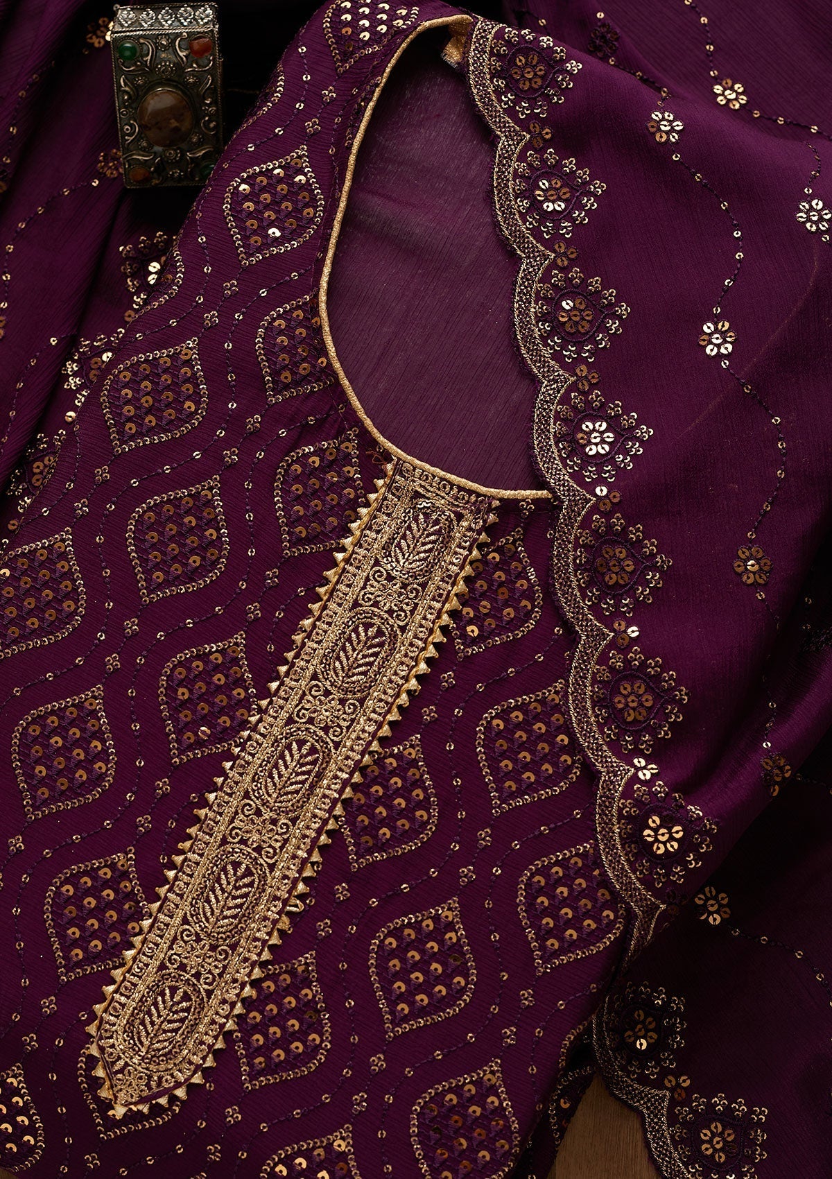 Purple Zariwork Georgette Unstitched Salwar Suit-Koskii