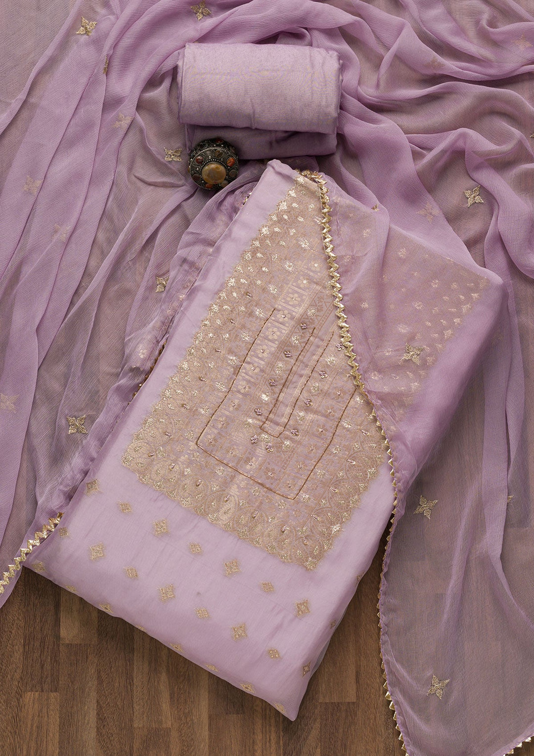 Purple Zariwork Georgette Unstitched Salwar Suit-Koskii