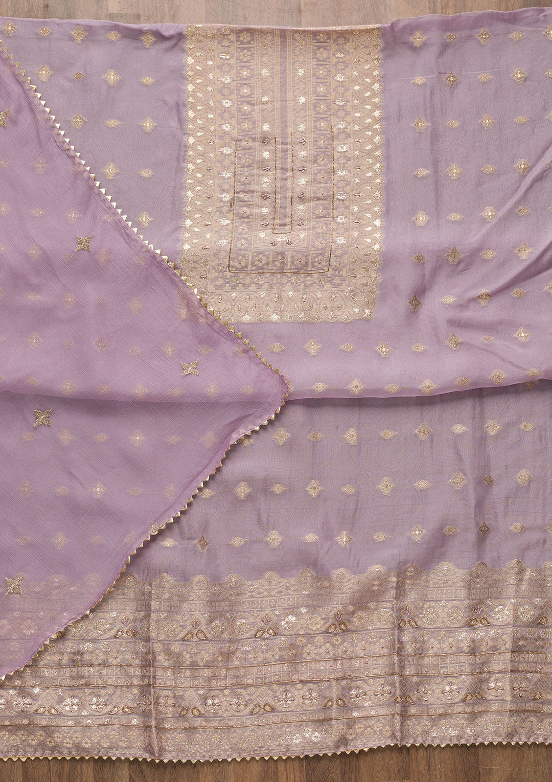 Purple Zariwork Georgette Unstitched Salwar Suit-Koskii