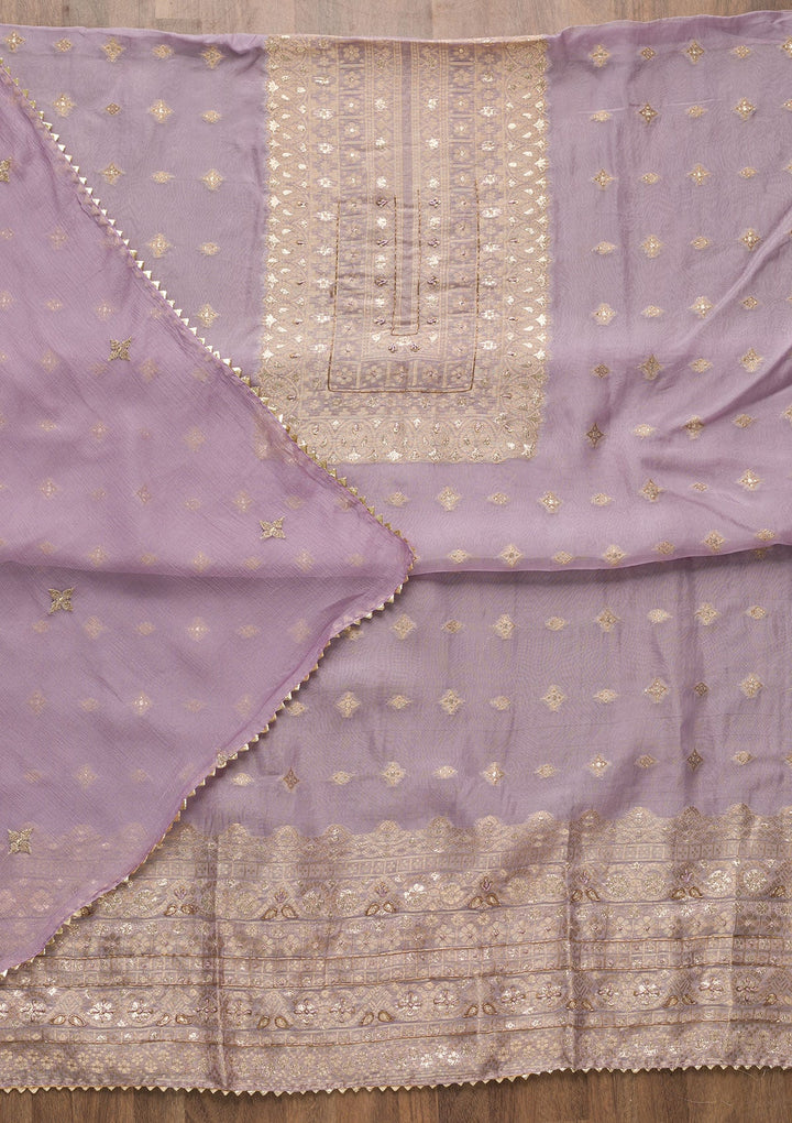 Purple Zariwork Georgette Unstitched Salwar Suit-Koskii