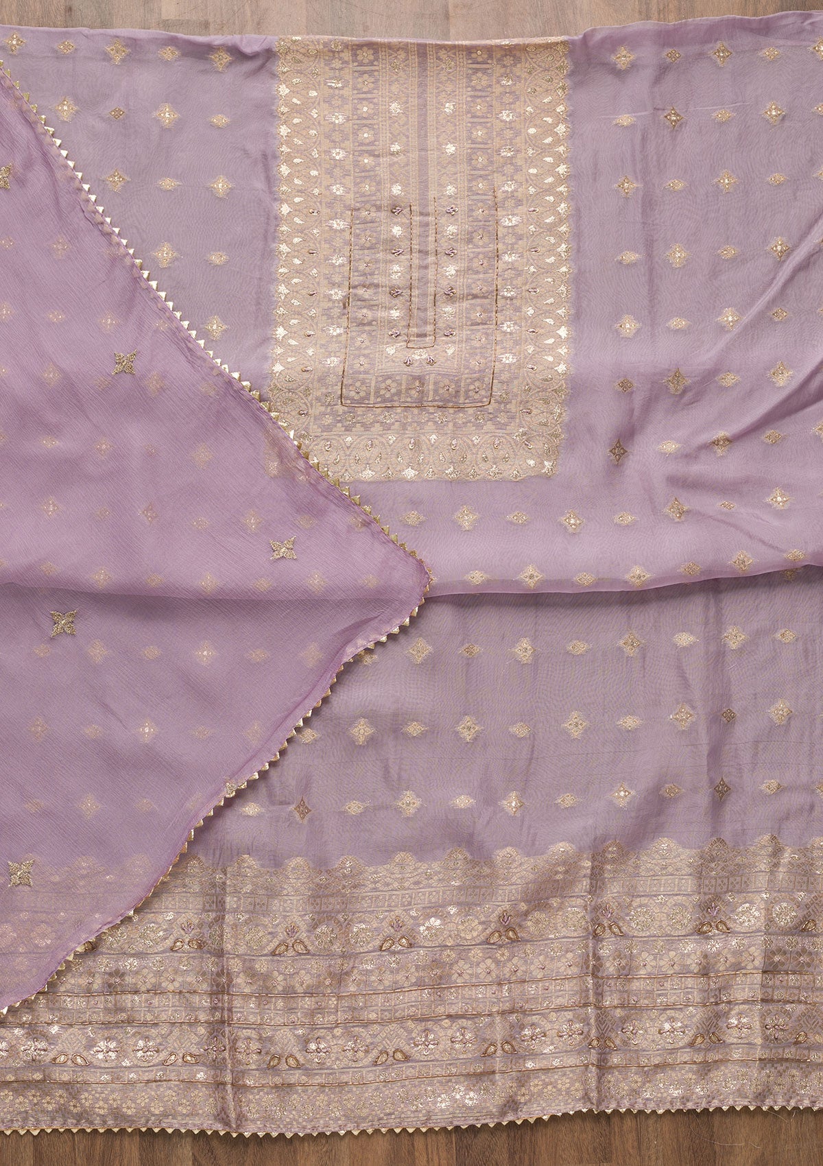 Purple Zariwork Georgette Unstitched Salwar Suit-Koskii