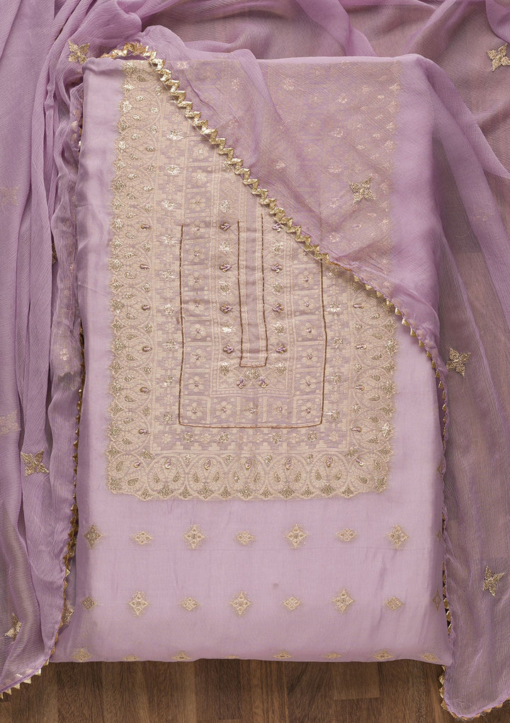 Purple Zariwork Georgette Unstitched Salwar Suit-Koskii