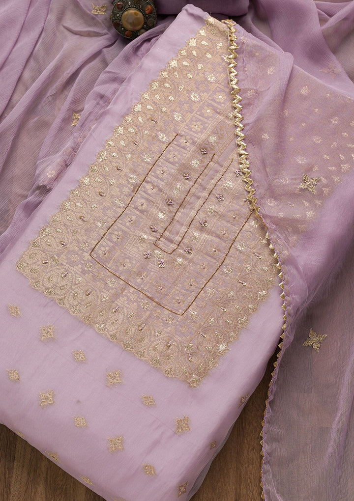 Purple Zariwork Georgette Unstitched Salwar Suit-Koskii