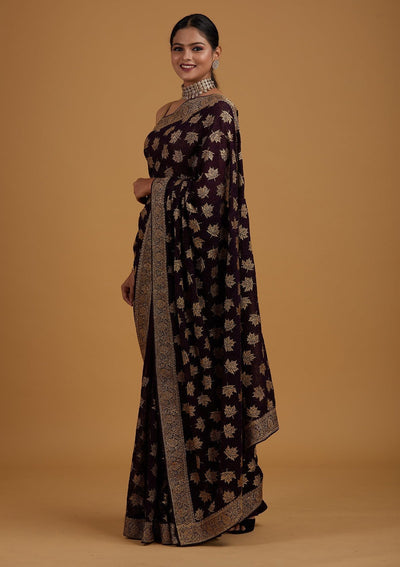 Purple Zariwork Georgette Designer Saree - Koskii