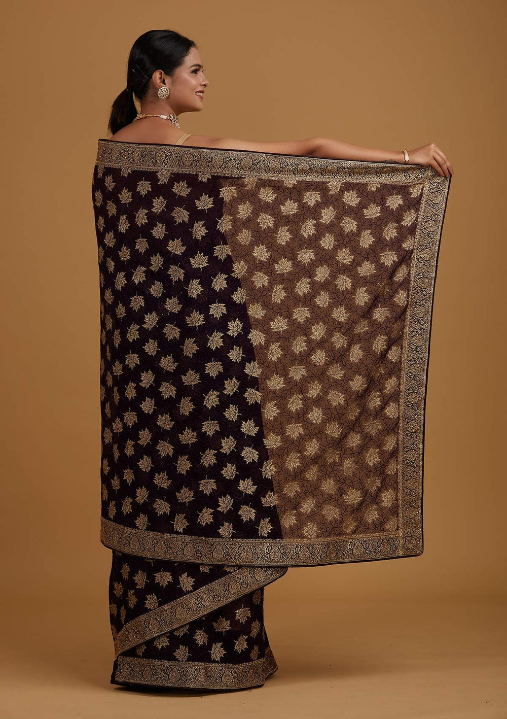 Purple Zariwork Georgette Designer Saree - Koskii
