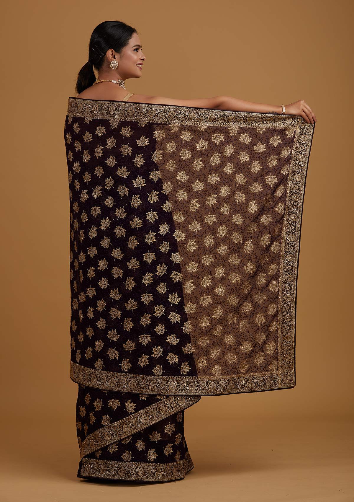Purple Zariwork Georgette Designer Saree - Koskii