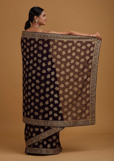 Purple Zariwork Georgette Designer Saree - Koskii