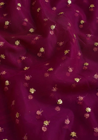 Purple Zariwork Net Readymade Dupatta-Koskii