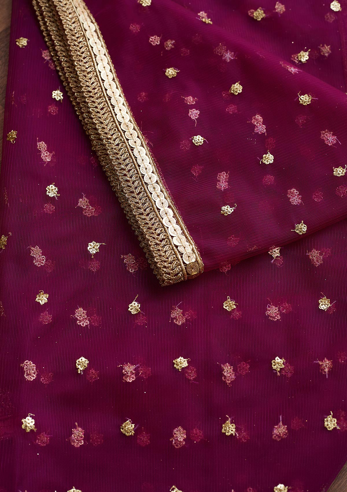 Purple Zariwork Net Readymade Dupatta-Koskii