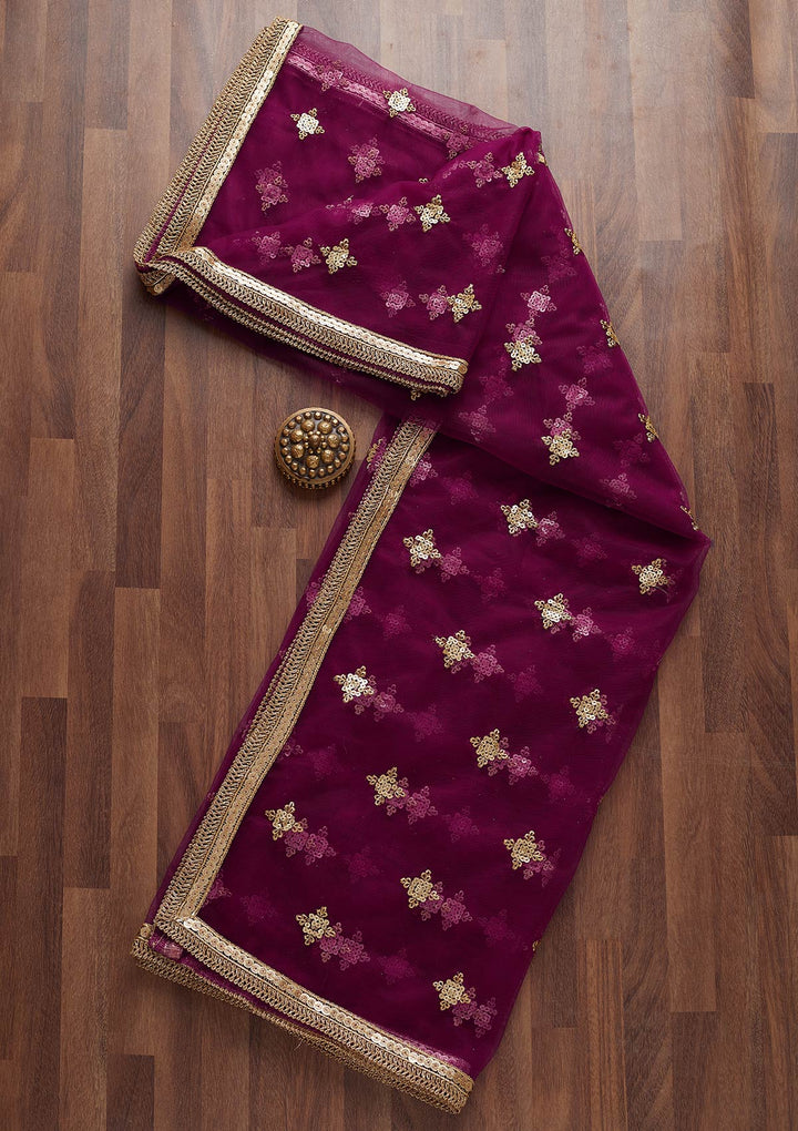 Purple Zariwork Net Readymade Dupatta-Koskii
