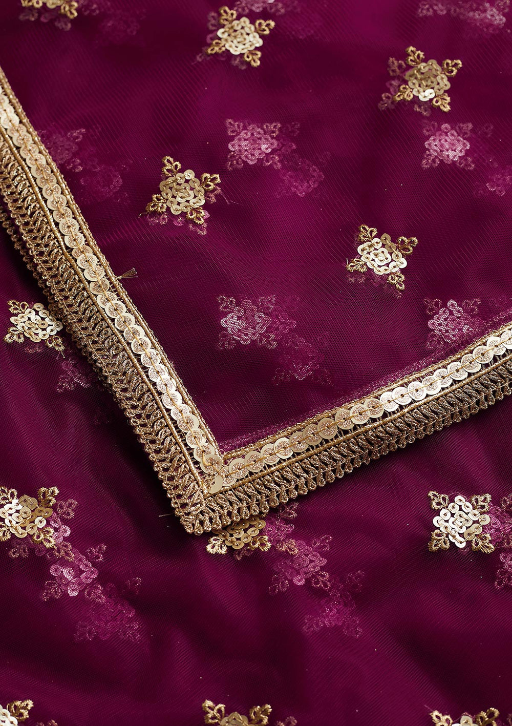 Purple Zariwork Net Readymade Dupatta-Koskii