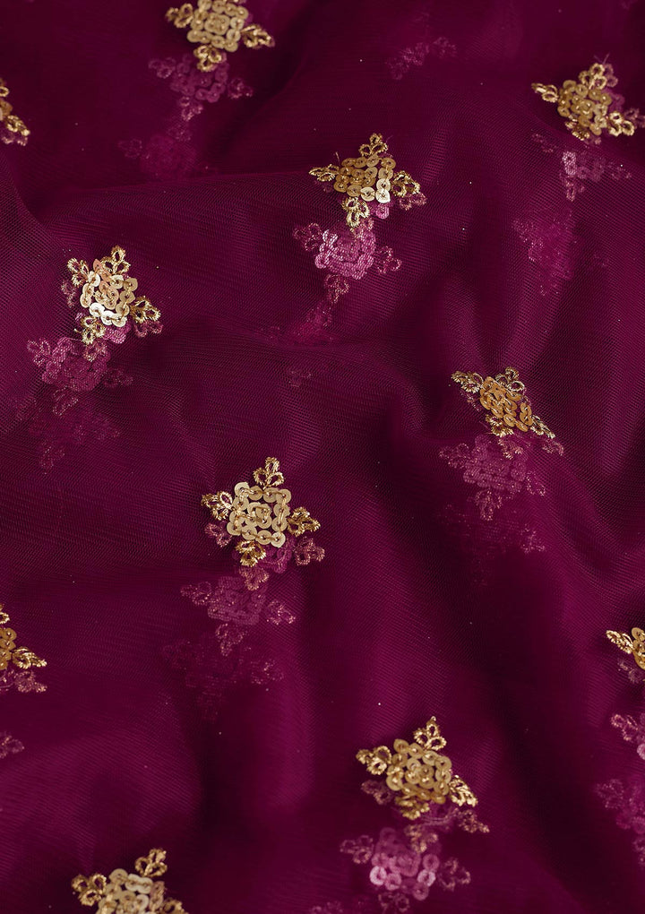 Purple Zariwork Net Readymade Dupatta-Koskii