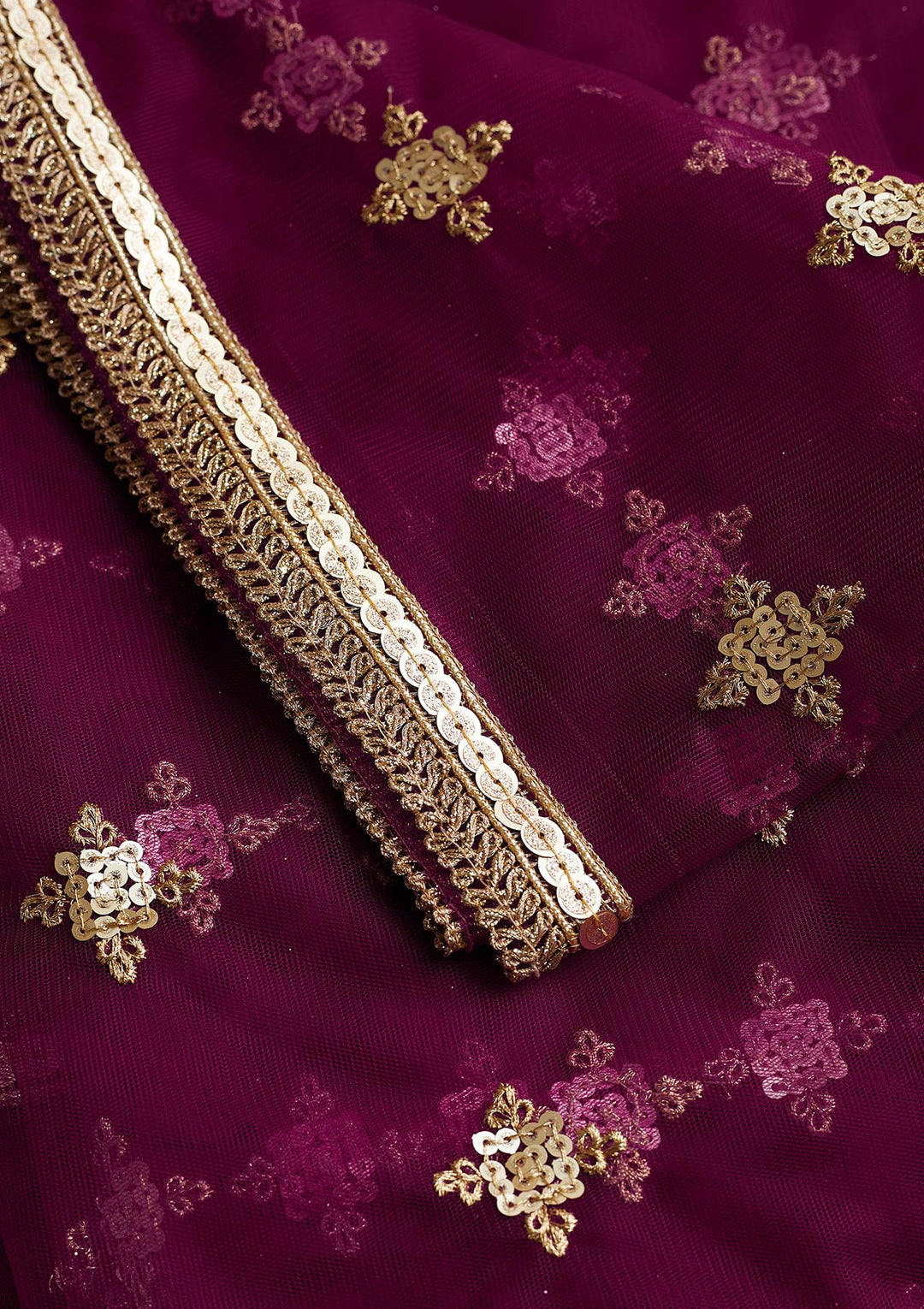 Purple Zariwork Net Readymade Dupatta-Koskii