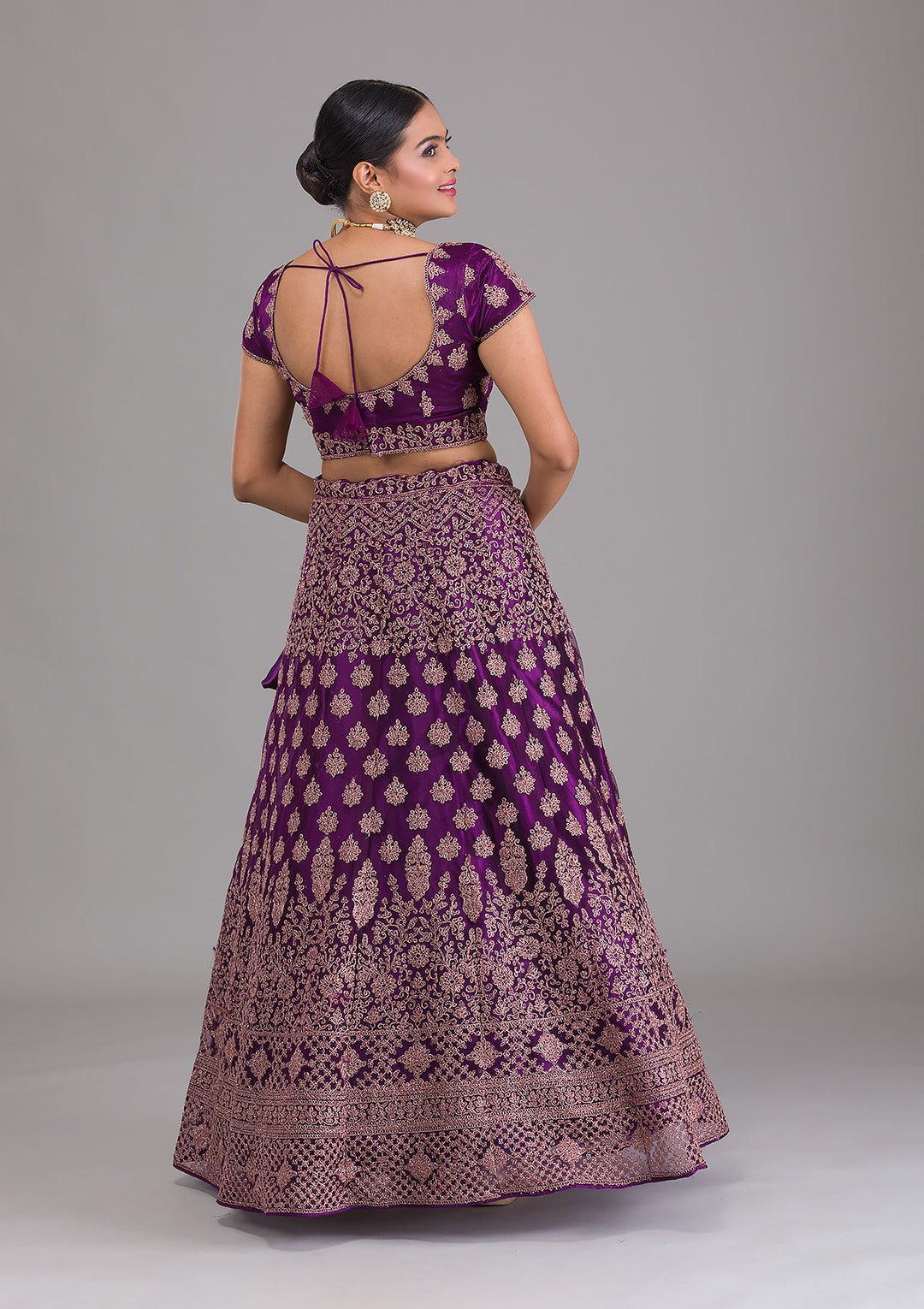 Purple Zariwork Net Semi Stitched Lehenga-Koskii