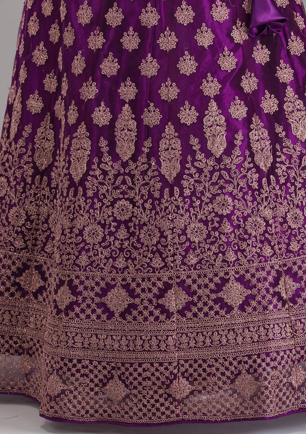 Purple Zariwork Net Semi Stitched Lehenga-Koskii
