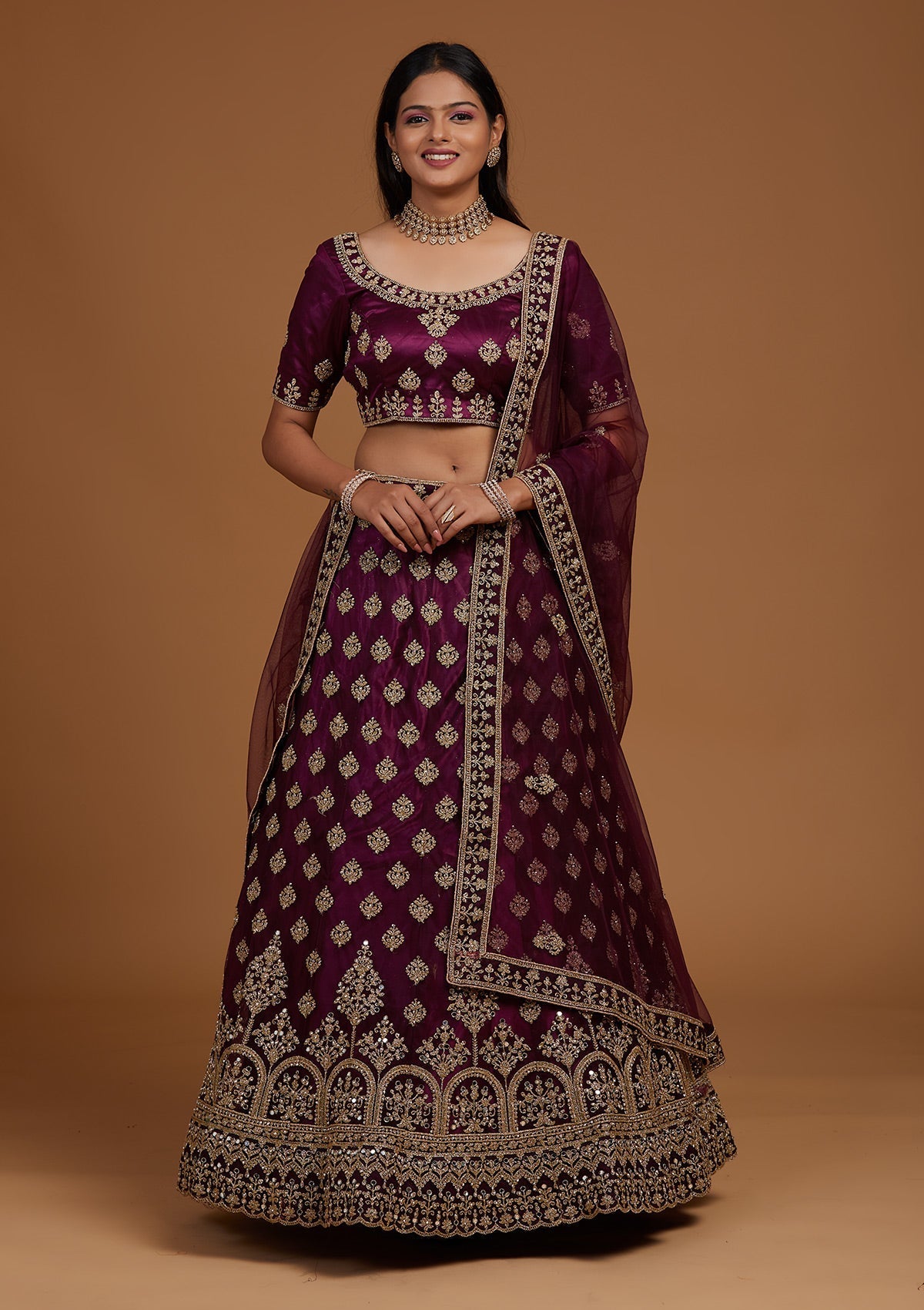 Purple Zariwork Net Designer Lehenga-Koskii