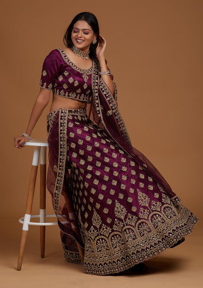 Purple Zariwork Net Designer Lehenga-Koskii