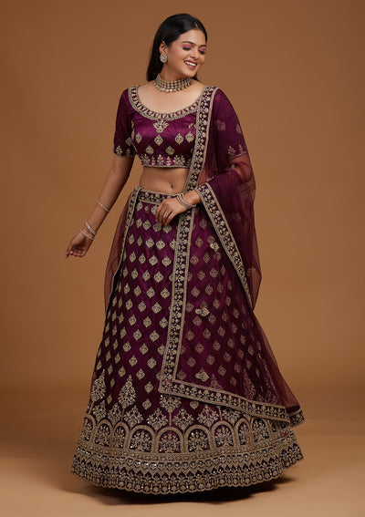 Purple Zariwork Net Designer Lehenga-Koskii