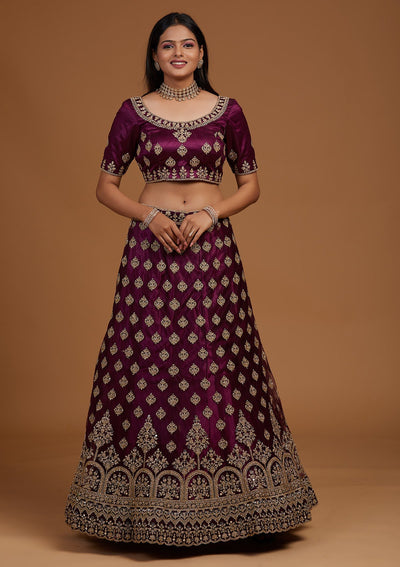 Purple Zariwork Net Designer Lehenga-Koskii