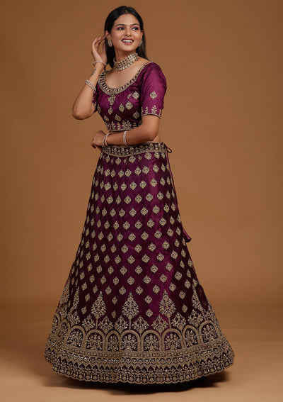 Purple Zariwork Net Designer Lehenga-Koskii