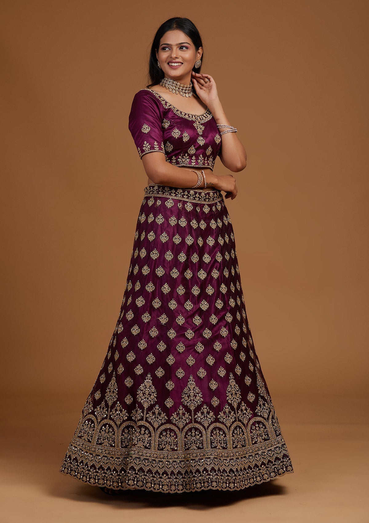 Purple Zariwork Net Designer Lehenga-Koskii